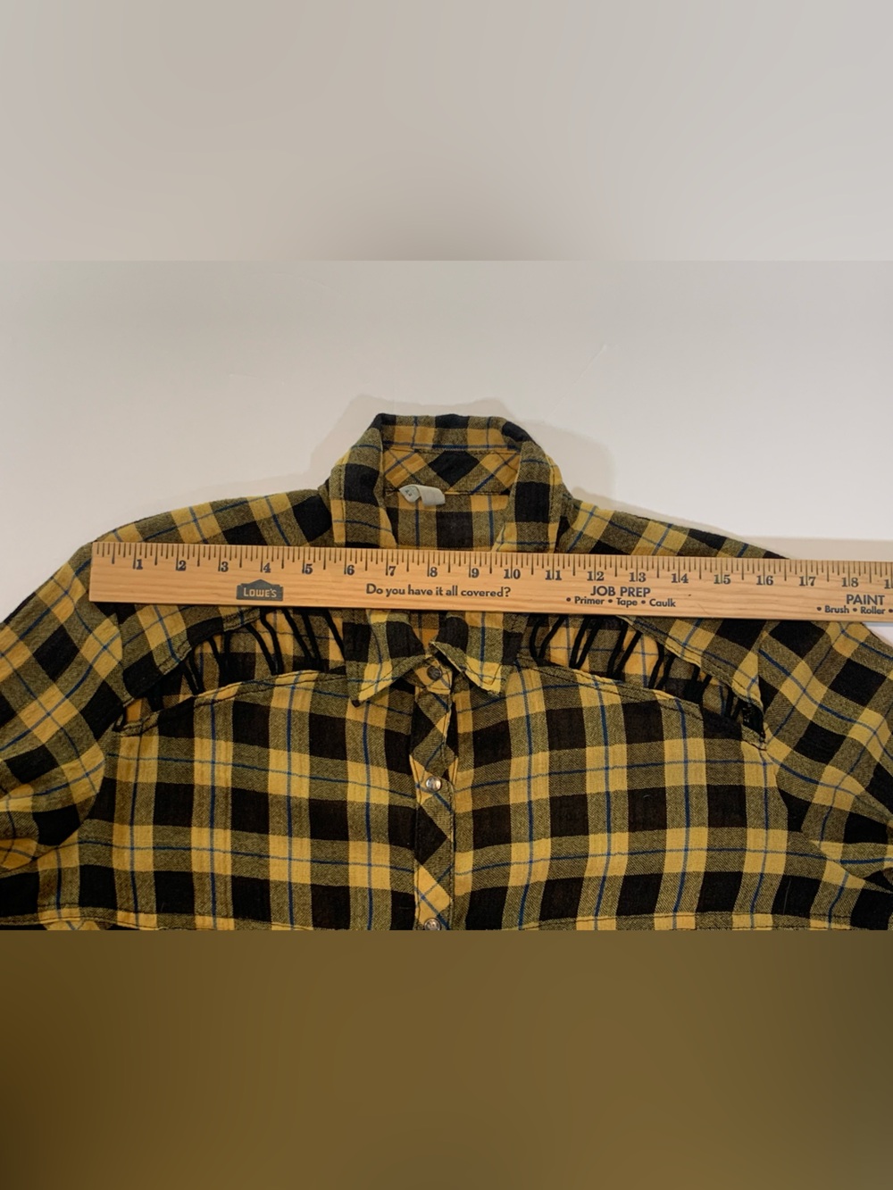 Free People Yellow Plaid Snap-Down Lace-Up Shoulders Boho Flannel Shirt Medium - Picture 11 of 13